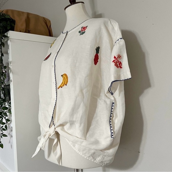 Anthropologie Intropia Needlepoint‎ Embroidered Fruit Blouse Size Small - Picture 9 of 12